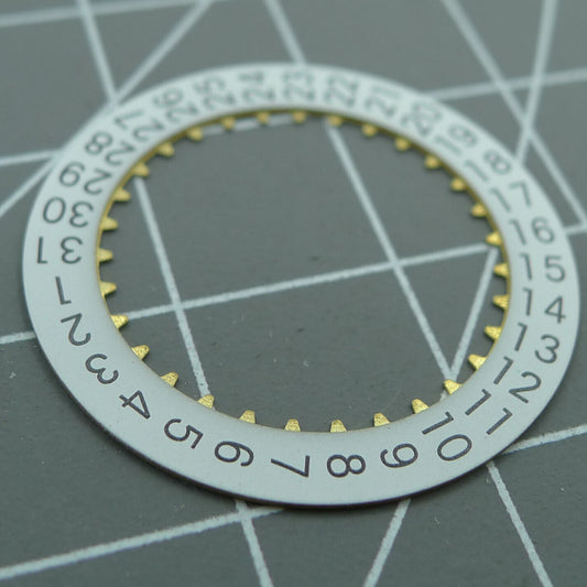 White date disk wheel for China Made/ETA 7750 movement with date display at 3 o'clock.