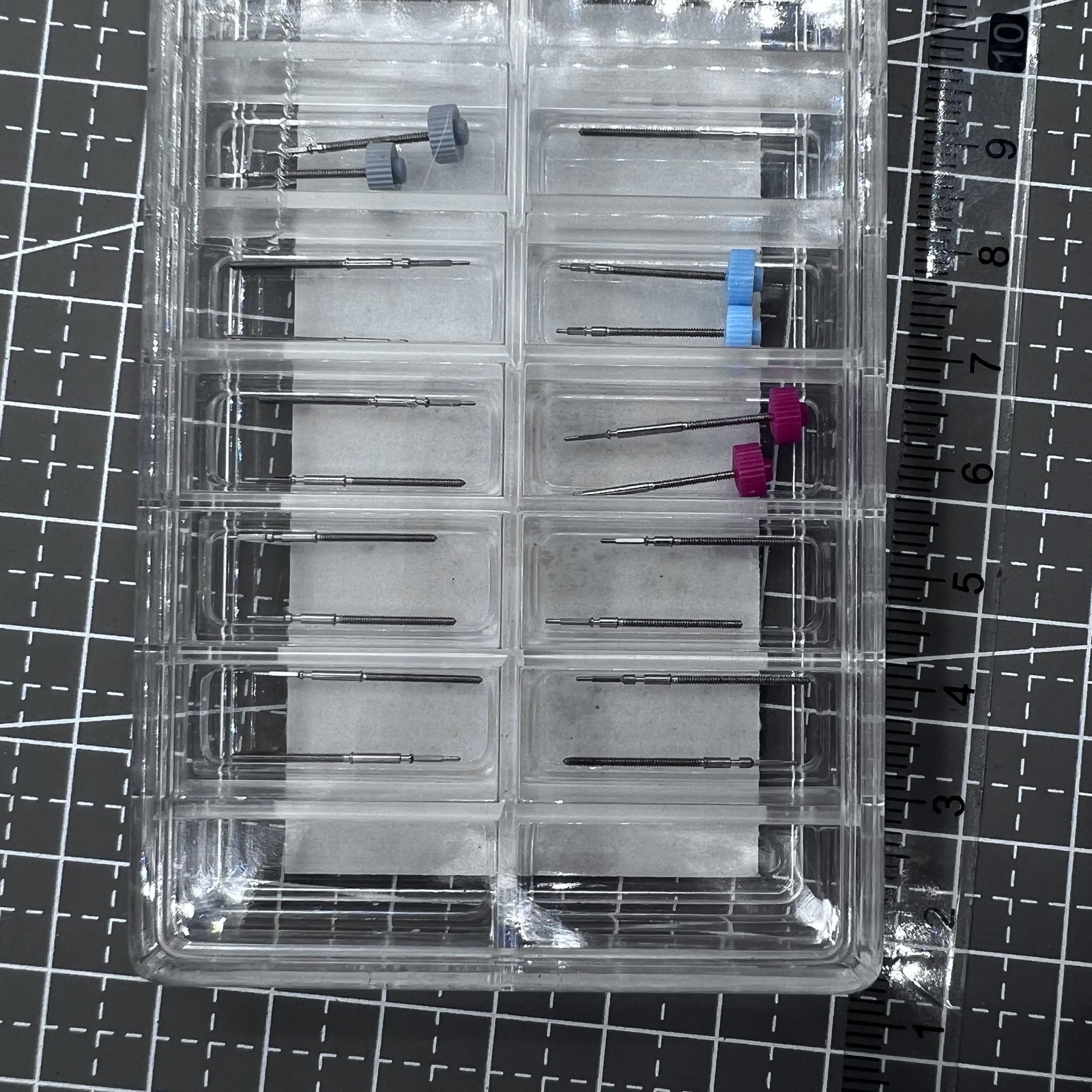 Set of 38 Ronda watch stems in 19 sizes for precision repairs and replacements on watch accessories.