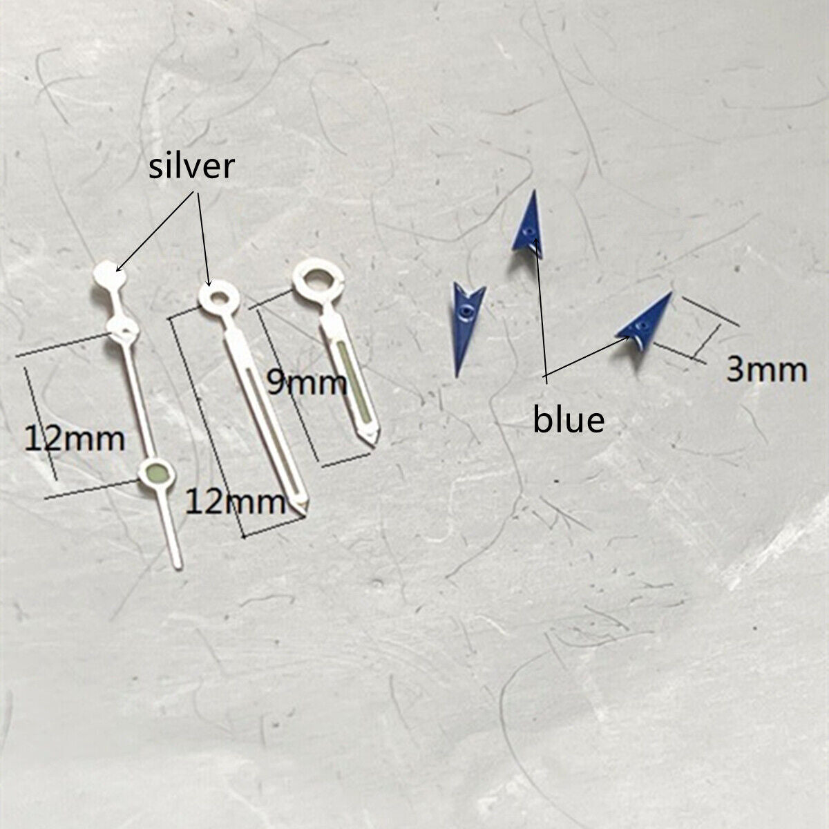 Petites aiguilles de seconde bleues argentées de 12 mm pour montres Miyota OS10, OS20, OS60, OS80
