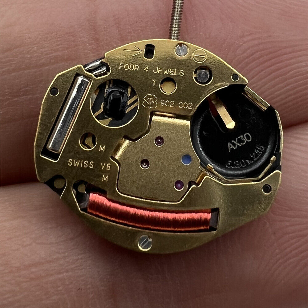 ETA 902.002 watch with quartz 2-hand Swiss movement, precision timekeeping in a sleek design.