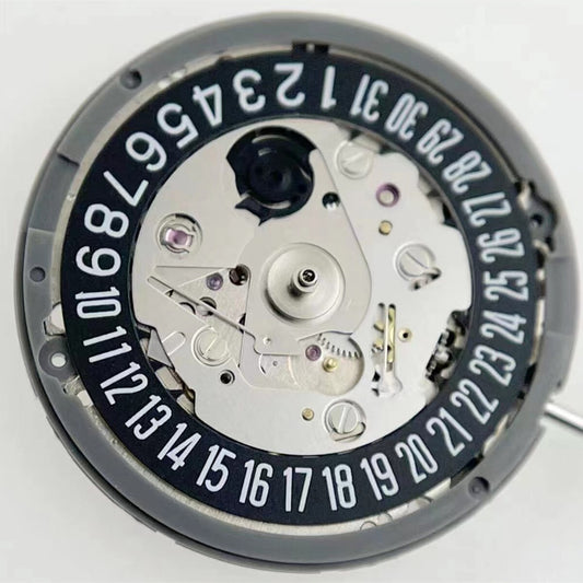 Japan Made Black NH35 automatic watch movement with date display at 6 o'clock, precision timekeeping by Seiko.
