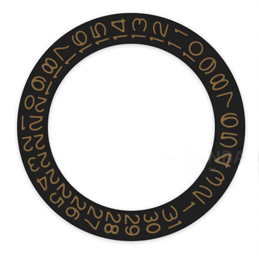Golden date wheel with black characters for Seiko NH35 NH36 watch movements, date disk replacement part.