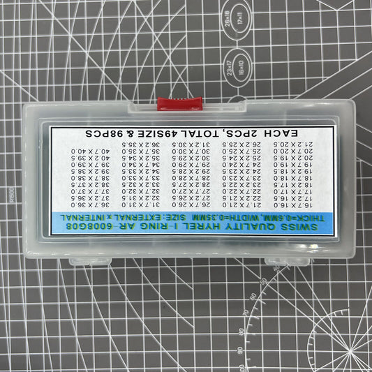 Set of 98 AR-6008G08 waterproof O-ring watch back gasket washers, 49 sizes for precise sealing, durable accessory.