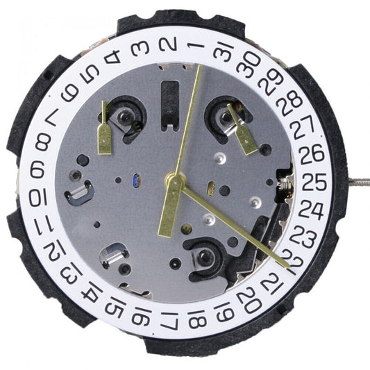 ETA G10.212 quartz movement for watches, 3 hands, date at 4/4.5/6, precise timekeeping by ETA.