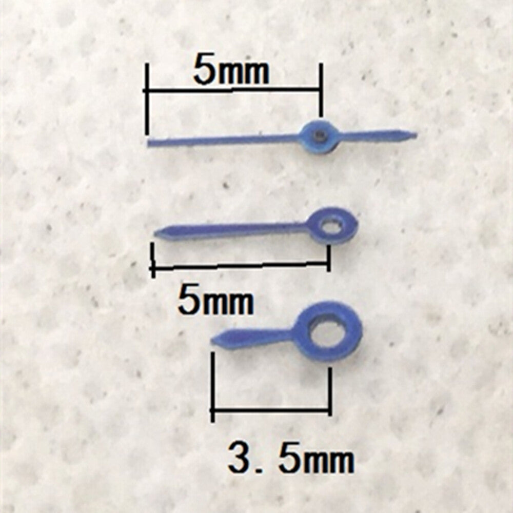 Blue 5mm watch hands by Hattori Epson for VX82 quartz movement, precise and stylish accessory.
