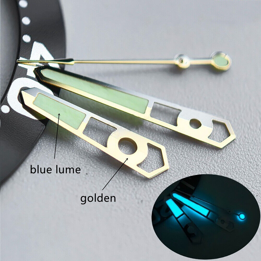 13 mm hohle, goldene Zierleisten, blaue Leuchtzeiger für mechanisches Uhrwerk NH35 NH36