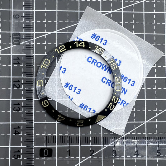 38mm ceramic watch bezel insert with super luminous markers, fits automatic GMT men's watches.