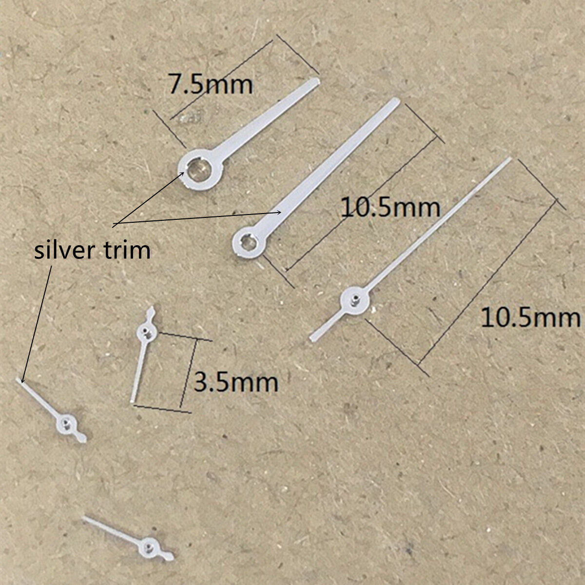 Aiguille de montre 10,5 mm avec garniture argentée sans luminescence pour mouvement VX3J VX9J VX7J VX3N VX9N VX42