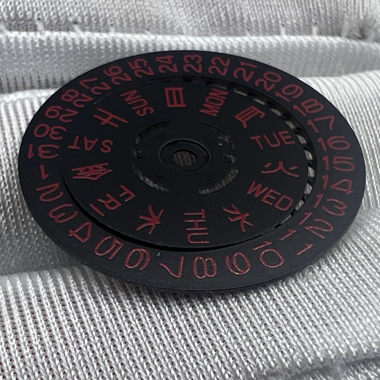 Japan Made red font date disk wheel for NH36 watch movement, date display at 3:08, Seiko original part