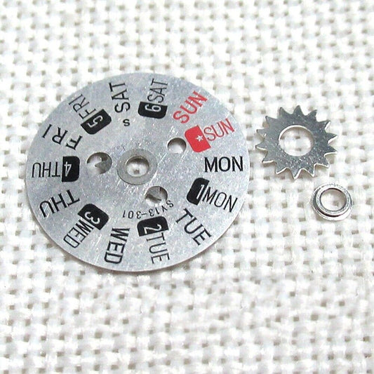 Red and black English week disk wheel for Orient 46941 46943 watch movement replacement.