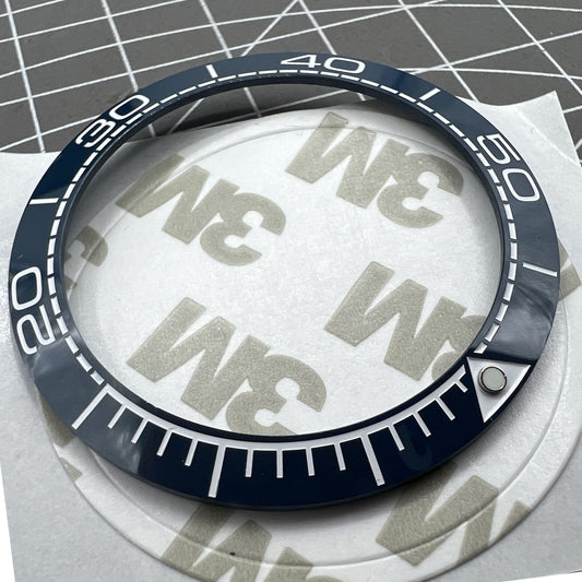 Sky Blue ceramic bezel insert with white font, 41.5mm/32.5mm size, for watch accessory replacement.