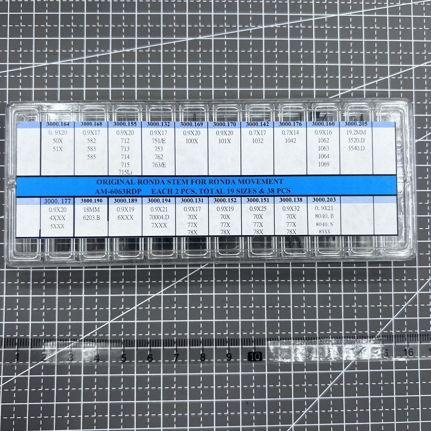 38 PIECES,Total 19 Sizes Original Ronda Watch Stems Assortment #AM-6063RDP