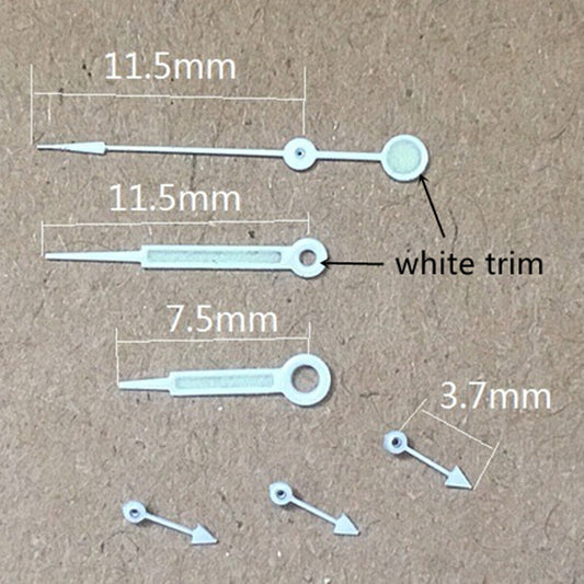 Watch hands 11.5mm pointed white trim with green lume designed for Miyota OS10 OS20 OS60 OS80 movement - Brand included