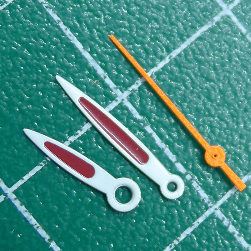 Wholesale painted watch hands for Miyota 2035 quartz movement, precise fit, and durable design by P1-H4-C118.