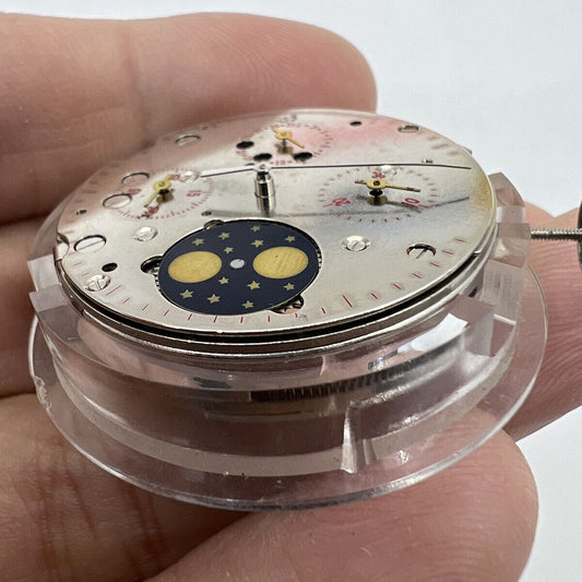Tianjin Seagull ST1908 manual winding watch movement showcasing moon phase timing feature for precise watch repairs.