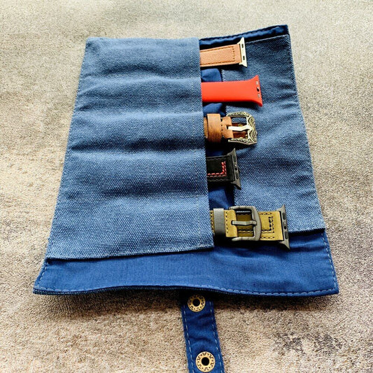 Nylon packing storage bag for Apple Watch bands; ideal for travel and organizing watch bracelets.