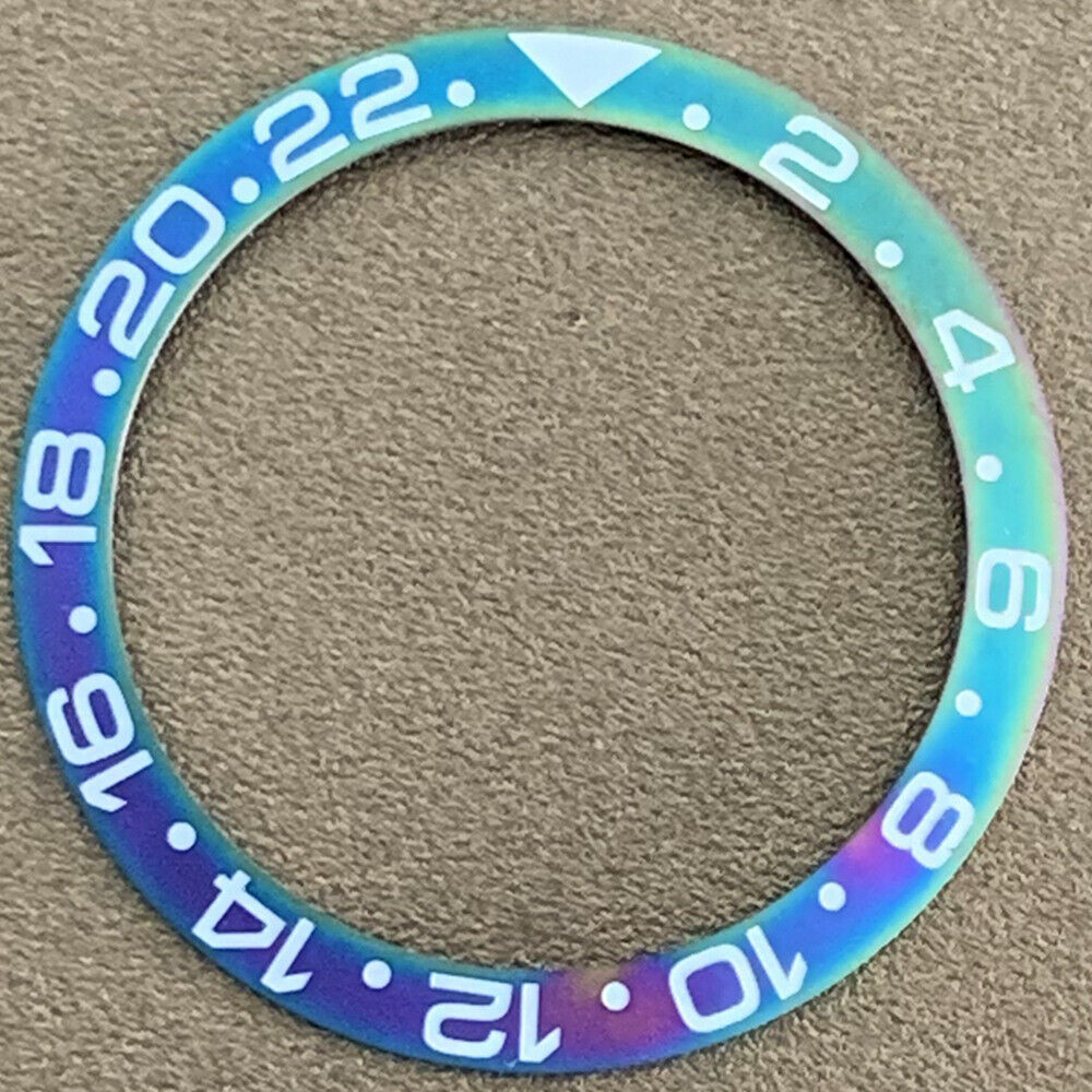 38 mm/30,5 mm mattierter regenbogenblau-goldener Keramik-Uhrenlünetteneinsatz passend für 40-mm-Gehäuse