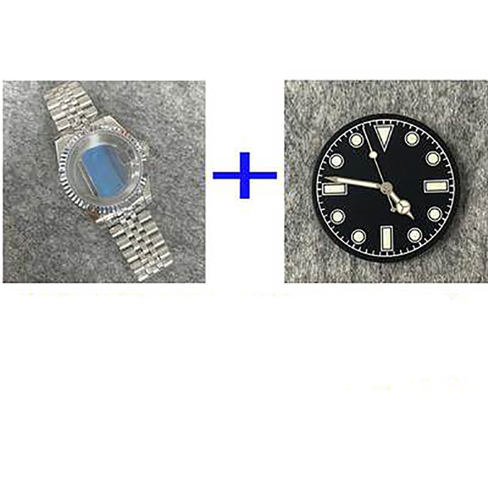 39mm Transparent Bottom Stainless Steel Watch Case+Band+Dial+Hands for NH35/NH36