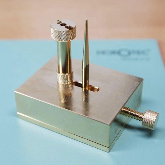 Brass adjustable balance-cock support tool for precise watch movement repairs with dust cover