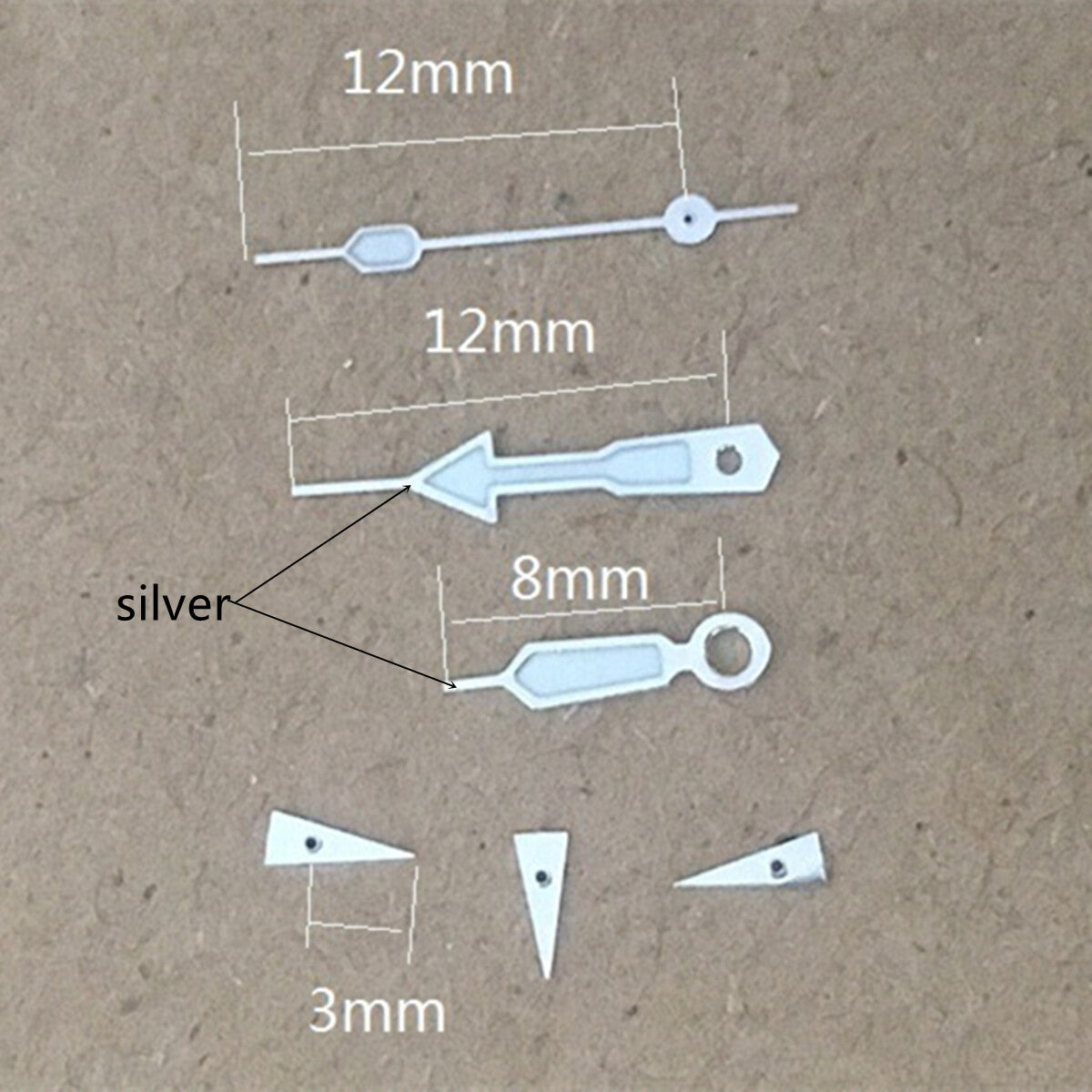 Set of 2 green lume arrow-shaped watch hands with silver trim for Miyota OS10, OS20, OS60, OS80 models