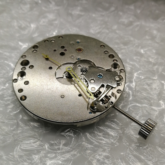 China made mechanical watch movement clone ETA 6497 with small second at 9 o'clock, manual wind mechanism.