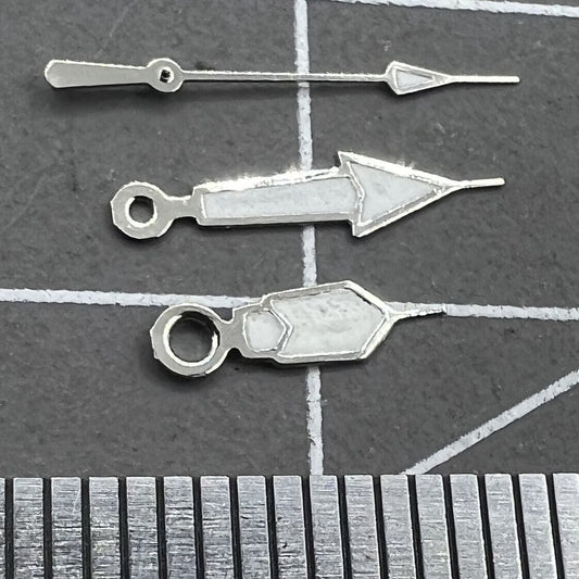 15mm green lume watch hands with silver trim, compatible with Miyota 2035 2115 2105 2305 movements,.