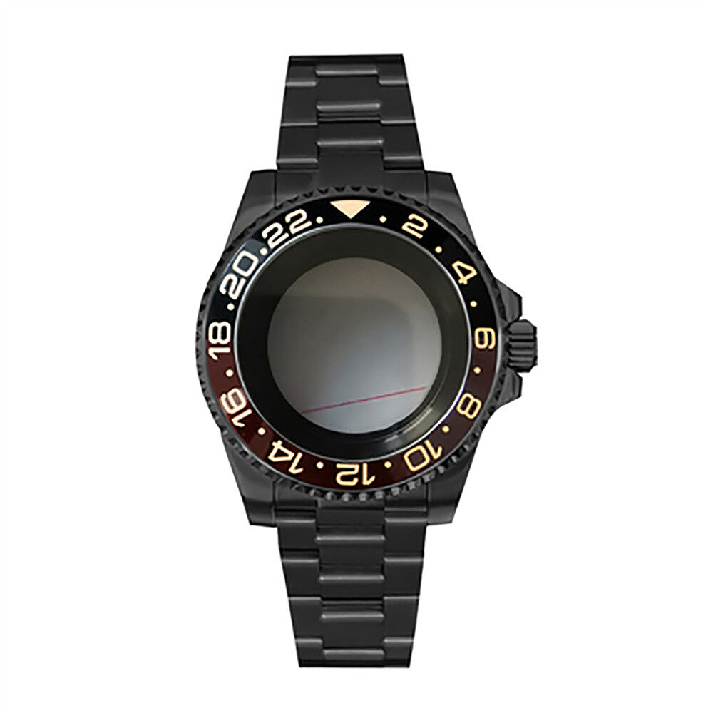 Boîtier de montre 40 mm avec bracelet en acier inoxydable noir PVD et verre saphir pour NH35/NH36