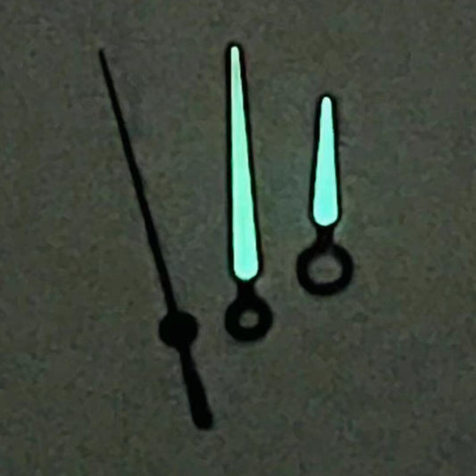 13mm black trim C3 blue lume watch hands set for NH35/NH36 movement - luminous, precise fit.