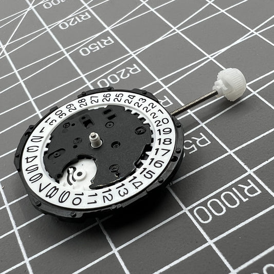 Sunon PE46 quartz watch movement with 2 hands and date display at 3 o'clock for watch accessories.