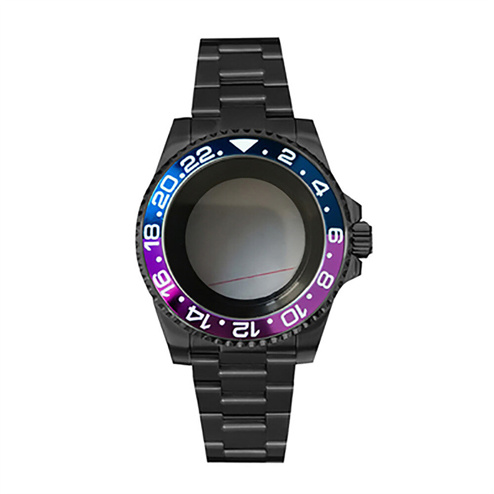 Boîtier de montre 40 mm avec bracelet en acier inoxydable noir PVD et verre saphir pour NH35/NH36
