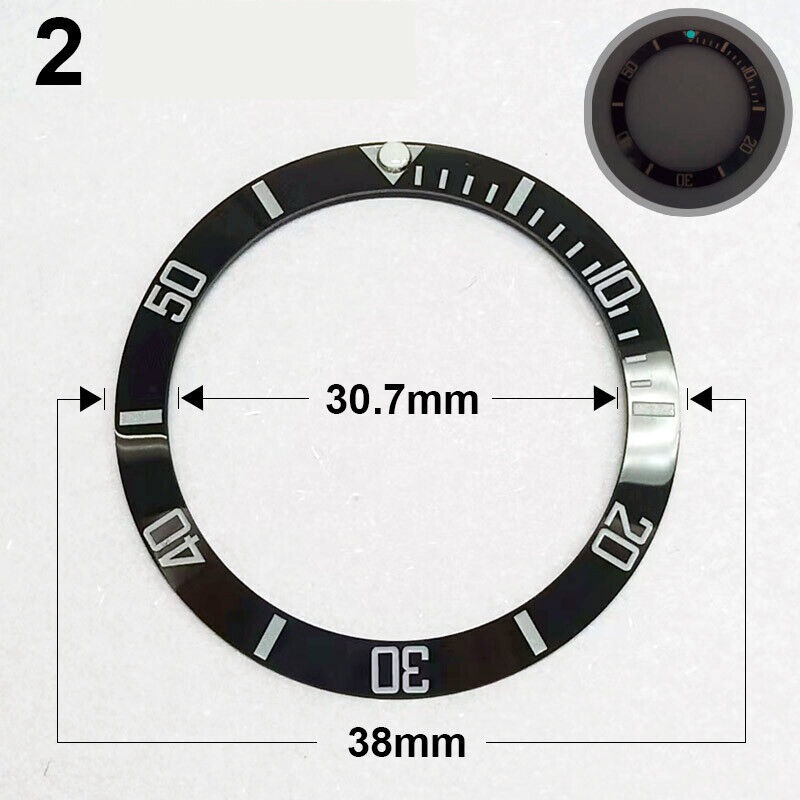 38mm Keramik Slope Schwarz Ring Silber Schrift Grün Leuchtende Uhr Lünette Uhr Teil