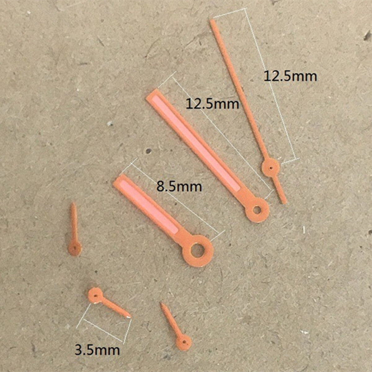 Set of 2 vivid orange-trimmed 12.5mm hands for Epson VD53 VD54 VD57 watch movements, precise fit.