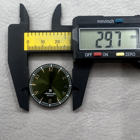 Green luminous vintage golden nail 30mm olive watch dial by NH35 for classic timepieces