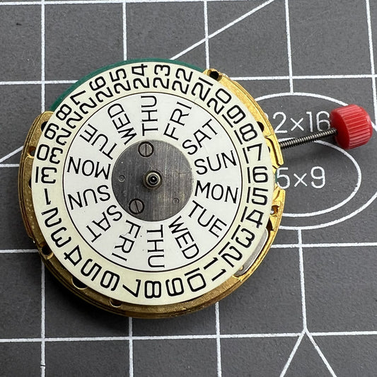 ESA 9183 quartz watch movement with double calendar and 3 hands, Swiss precision for watch accessories.
