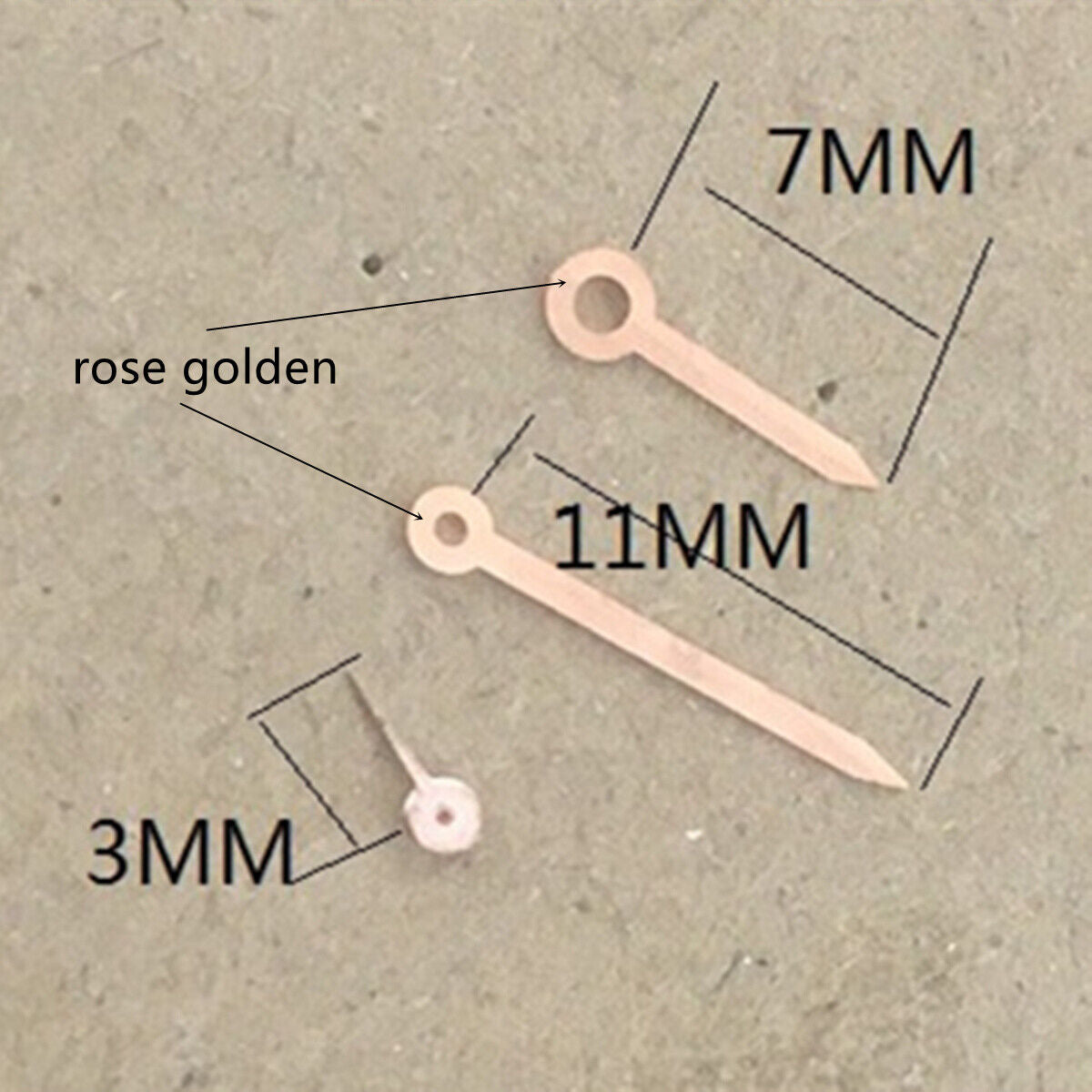 Rose gold arrow-shaped watch hands for Miyota 1L45 quartz movement, elegant trim design.