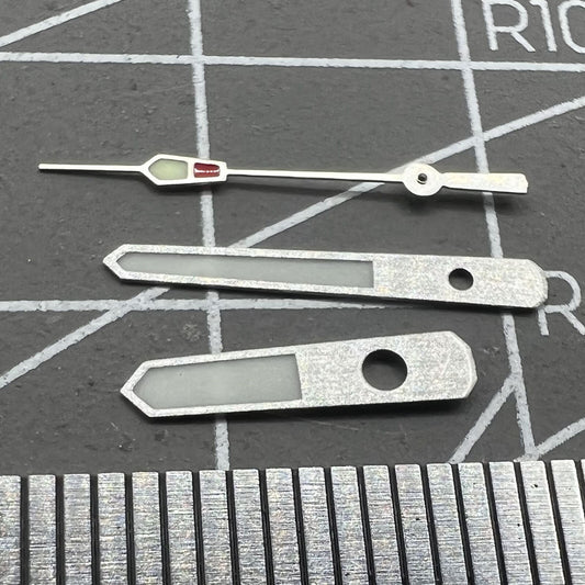 Silver 13mm watch hands with green C3 lume, compatible with NH35/NH36 movement,.