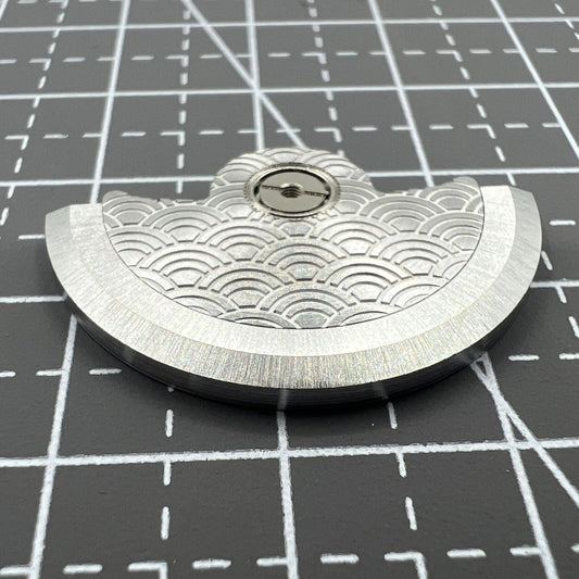 Silver Sea Wave carved rotor oscillating weight for Miyota NH35 NH36 watch movement, detailed design.