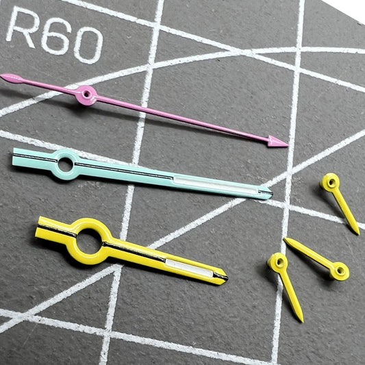 Yellow small second hand with green lume for Japan-made VK63 movement watches, perfect for precise timekeeping.