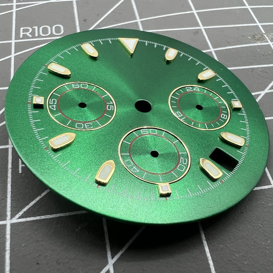 Green luminous matted watch dial for VK63 quartz movement, perfect for watch repairs and customization.