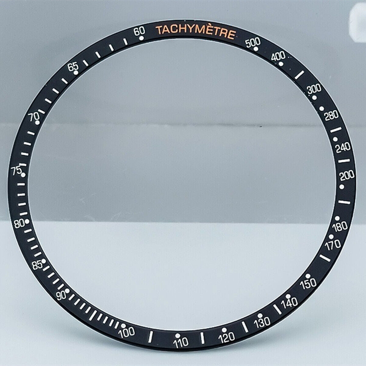 38,5 mm Uhrenlünette aus Aluminiumlegierung, schwarzer Ring + weiße Schrift für Omega Speedmaster