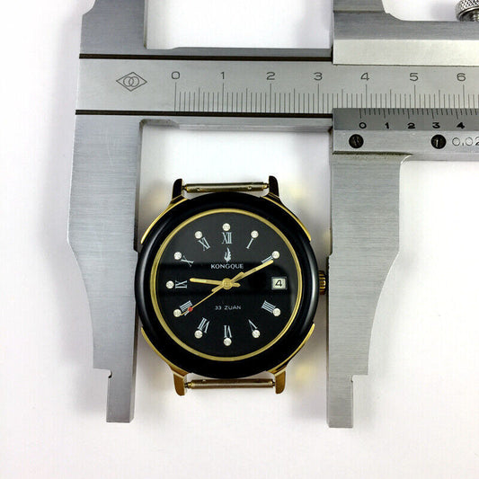 37mm Kongque automatic watch with black dial, Roman numerals, 33 jewels, elegant mechanical design.