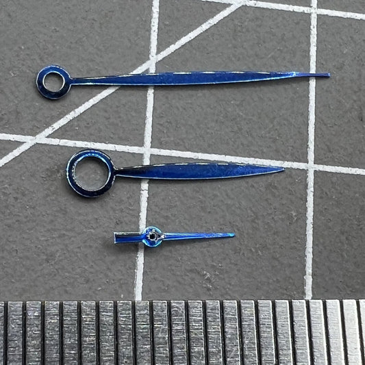 Blue NO Lume watch hands for ST3600/ST3620 ETA6497/6498 movement, sleek design for vintage watches.