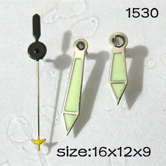 Luminous watch hands set for Miyota 2035 movement, 16mm/12mm/9mm lengths by NO.1530, perfect for repair.