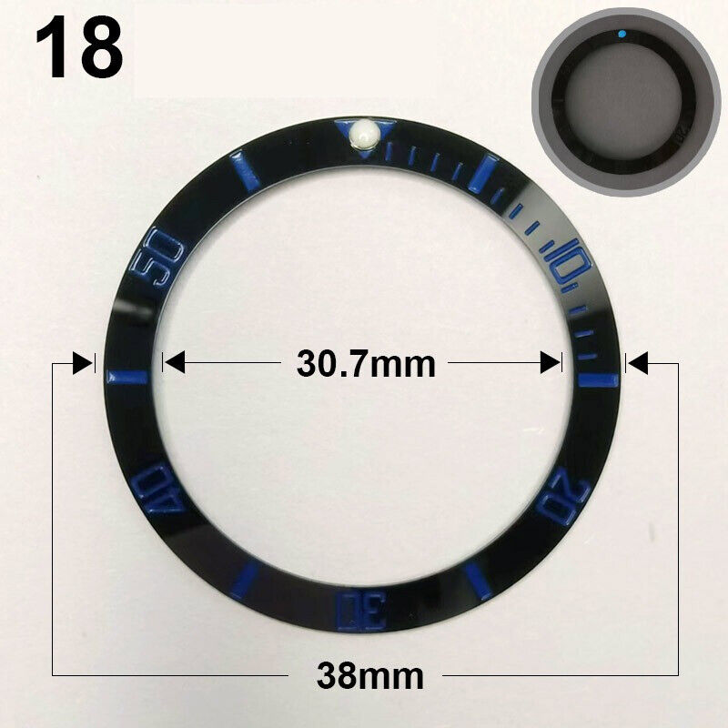38mm Ceramic Slope Black Ring Blue Font Green Luminous Watch Bezel Watch Part
