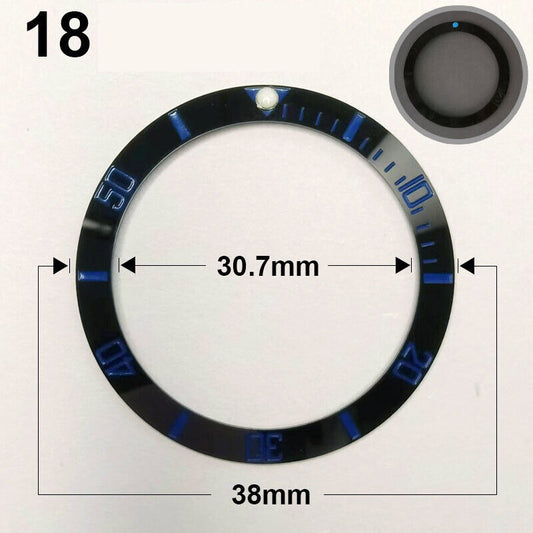 38mm ceramic slope black ring with blue font and green luminous markers for watch bezel