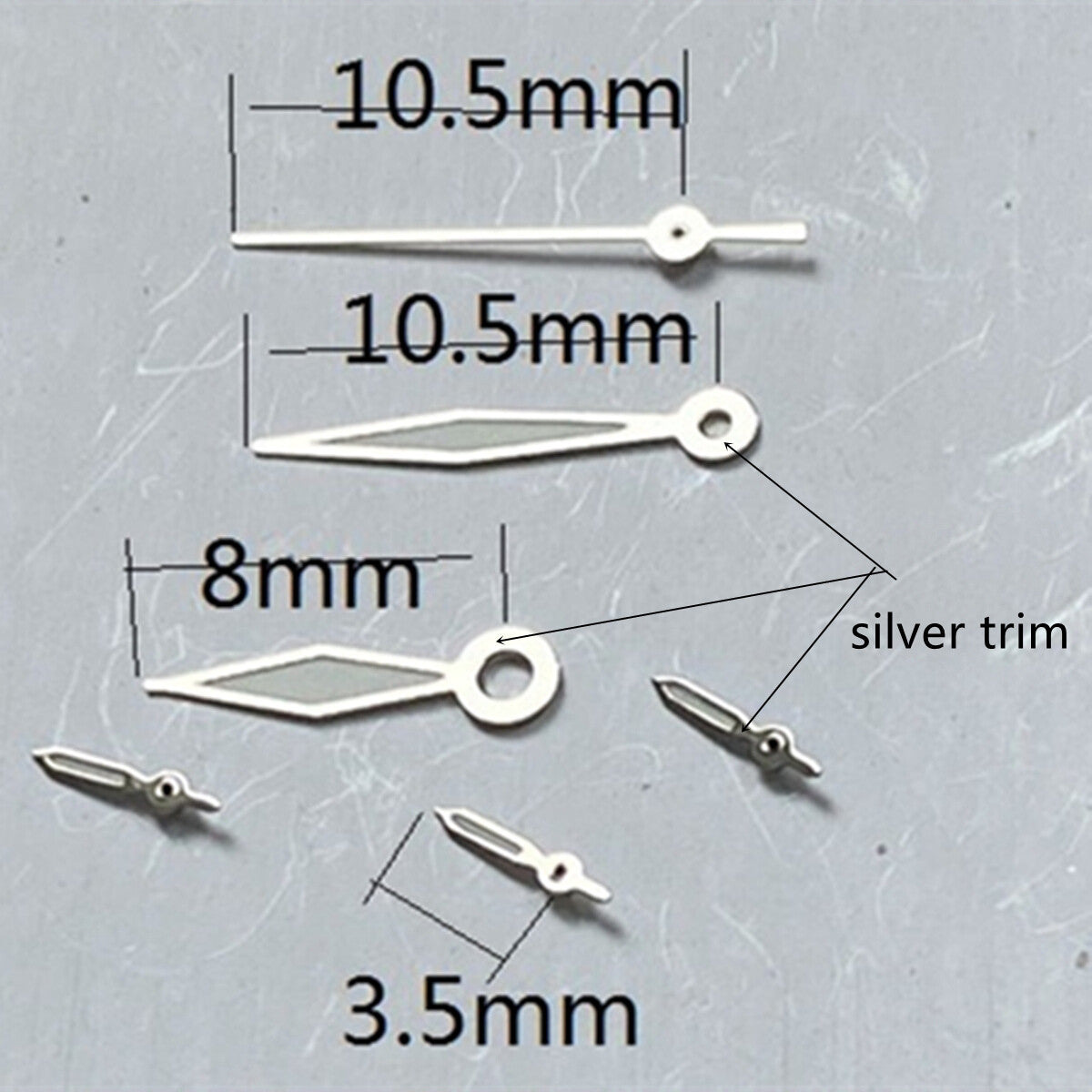 2 ensembles d'aiguilles de montre petites secondes avec luminescence verte et bordure argentée pour VD53 VD54 VD57