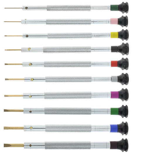 Horotec MSA01.105 antimagnetic screwdriver with chrome-plated brass handle, adjustable � 0.50-3.00 mm for watch repairs.