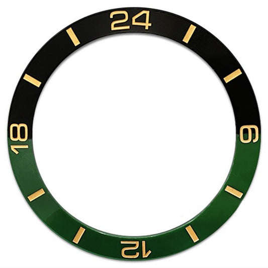 Green and black half-scale ceramic bezel by SUB007, polished finish for 38mm watches