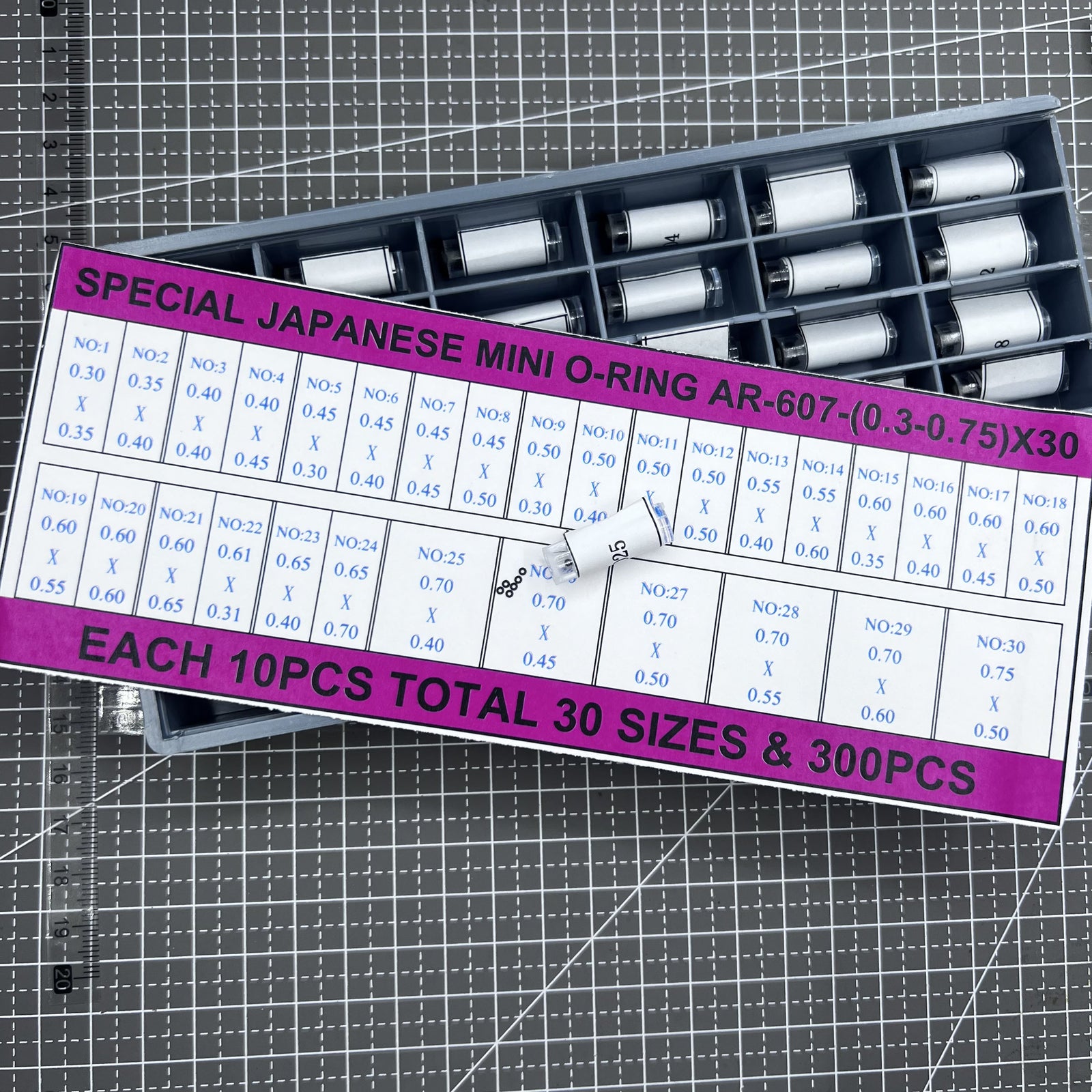 300-piece mini O-ring kit, 30 sizes (0.3-0.75mm), waterproof seals for watch crowns.