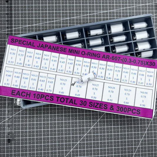 300-piece mini O-ring kit, 30 sizes (0.3-0.75mm), waterproof seals for watch crowns.